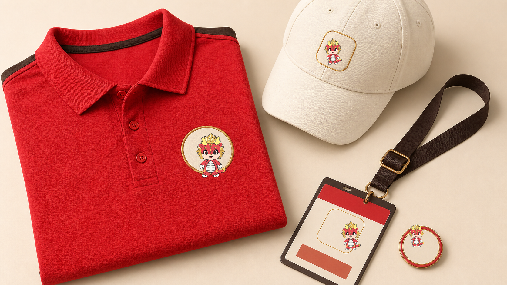 赢途电商 Logo 在服装、帽子、工牌和徽章上的应用示意
